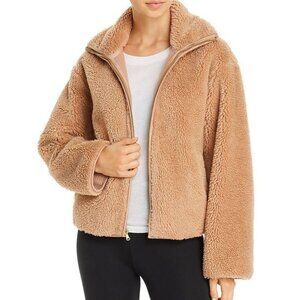 VARLEY Highwood Sherpa Faux Fur Zip Front Jacket In Roebuck/Tan Size Large